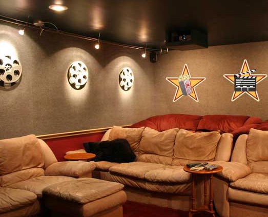 home theater wall murals, movie room wall graphics, removable wall decals